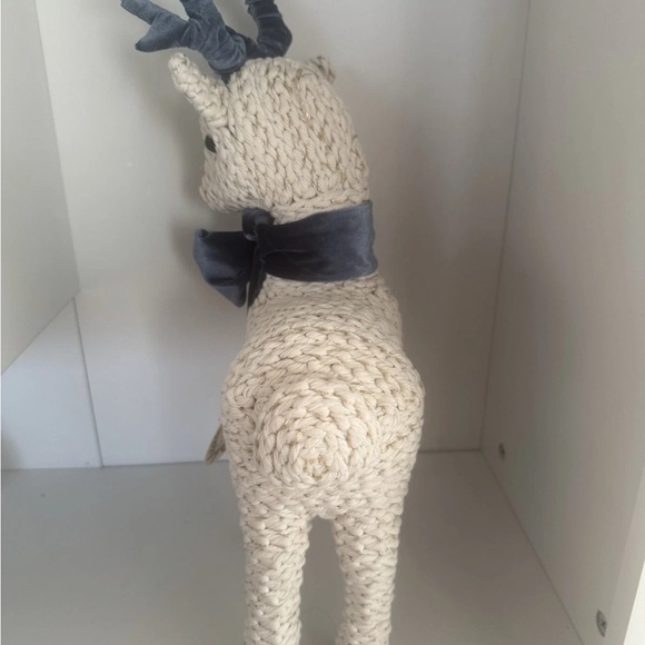 Wellesley Manor Holiday Braided Rope Reindeer  Blue Velvet Bow & Gold Bells - Picture 2 of 6